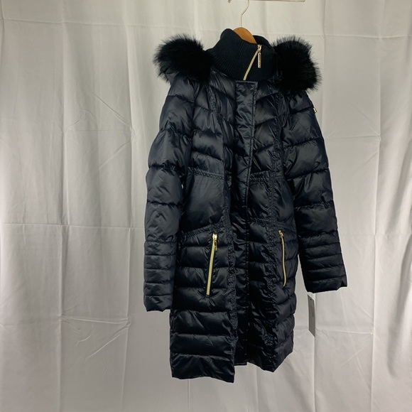 Kensie Quilted Faux Fur Hoodie Puffer Jacket Size Medium NWT Navy - Picture 5 of 12